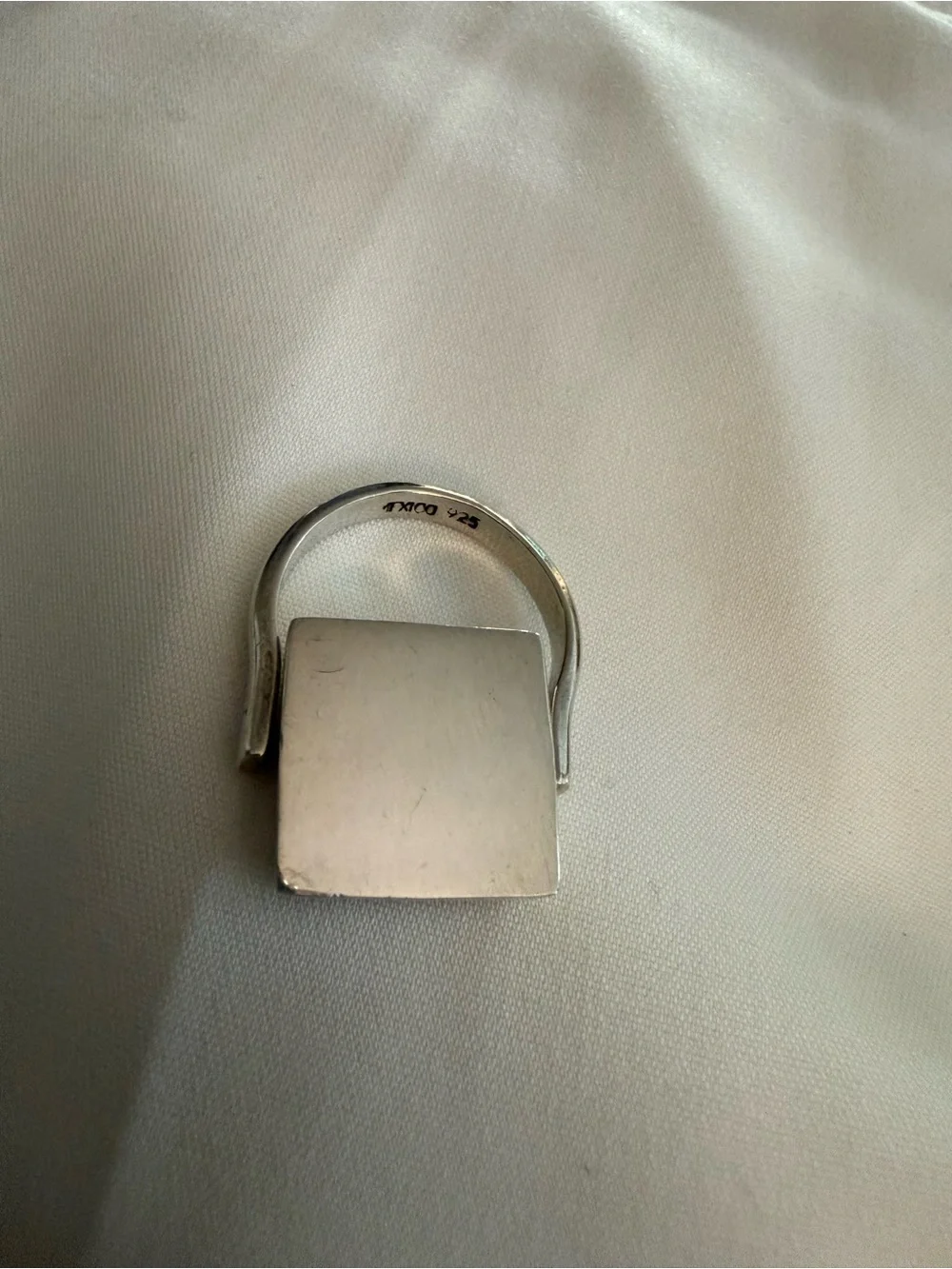 Sterling Silver Palmetto Tree & Crescent Moon Square Ring - Silver